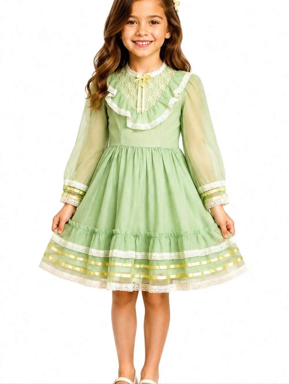 Vtg 1960s MARTHA'S MINIATURES Chiffon Lace Bow Tie Pageant Lolita Easter Dress